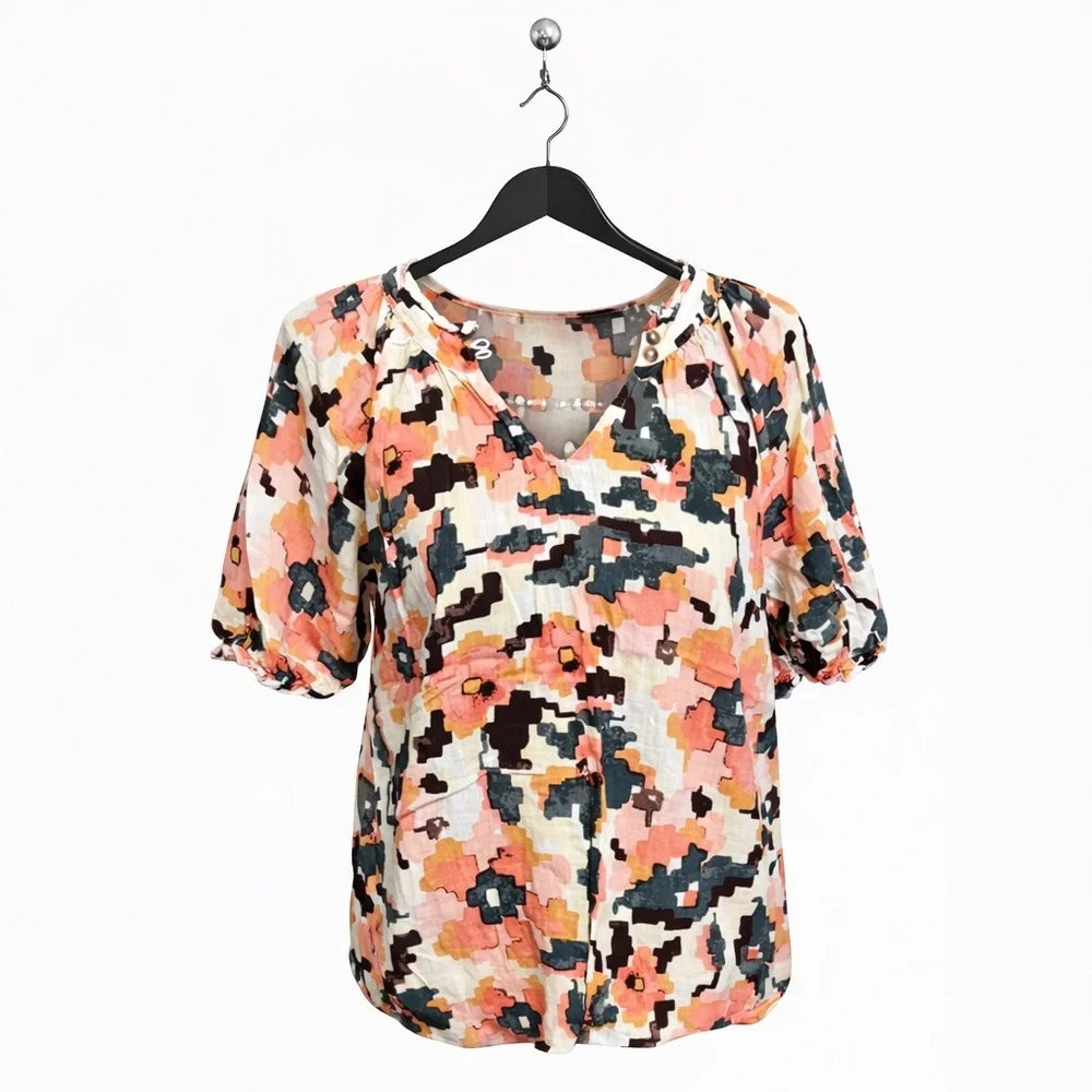 Sonoma Puff Sleeve Textured Floral Top – Size Medium